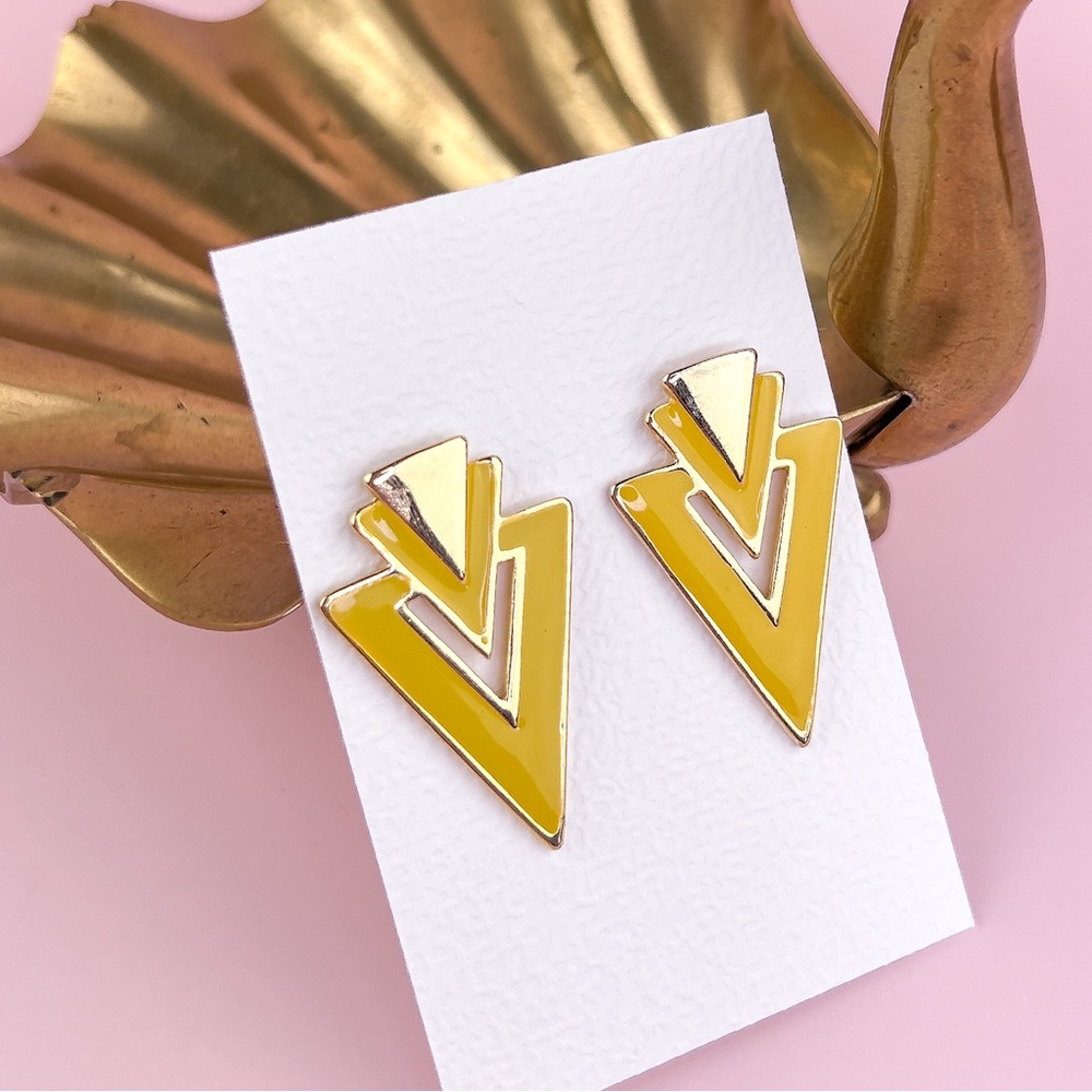 Vintage 80s Art Deco Style Triangle Geometric Earrings